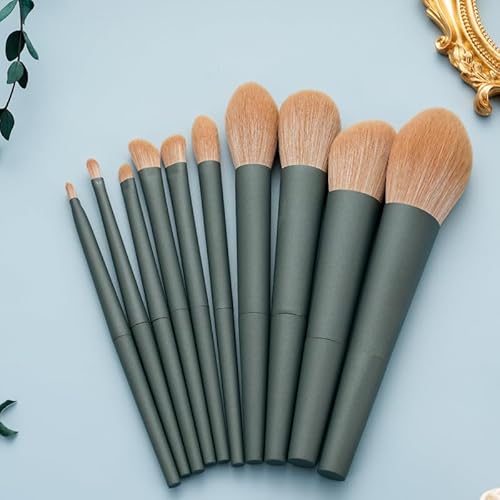 Nvzi Make-up-Pinsel, Make-up-Pinsel-Set, 10-teiliges Reise-Make-up-Pinsel-Set, Kosmetikpinsel für Gesicht, Foundation, Rouge, Lidschatten (grün) von Nvzi