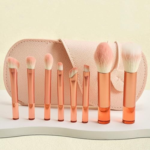 Nvzi Make-up-Pinsel, Make-up-Pinsel-Set, Mini, 8-teiliges Reise-Make-up-Pinsel-Set, Kosmetikpinsel für Gesicht, Foundation, Rouge, Lidschatten, mit Aufbewahrungstasche (Rosa) von Nvzi