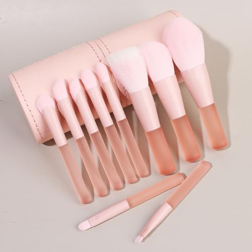 Nvzi Make-up-Pinsel-Set, 10 Stück, hochwertige synthetische Grundierung, Puder, Concealer, Lidschatten, Rouge, Make-up-Pinsel mit rosa Aufbewahrungseimer von Nvzi