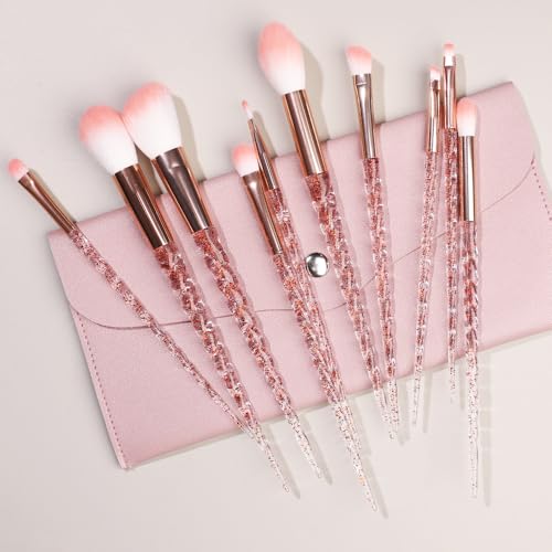 Nvzi Make-up-Pinsel-Set, 10 Stück, hochwertige synthetische Grundierung, Puder, Concealer, Lidschatten, Rouge, Pink, Make-up-Pinsel mit rosa Aufbewahrungstasche (A07) von Nvzi