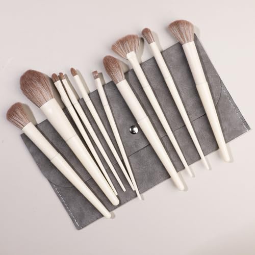 Nvzi Make-up-Pinsel-Set, 10 Stück, hochwertige synthetische Grundierung, Puder, Concealer, Lidschatten, Rouge, Weiß, Make-up-Pinsel mit dunkelgrauer Aufbewahrungstasche von Nvzi