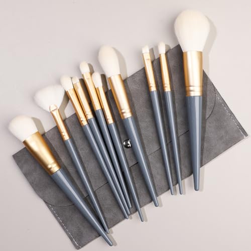 Nvzi Make-up-Pinsel-Set, 10 Stück, hochwertige synthetische Grundierung, Puder, Concealer, Lidschatten, Rouge, dunkelgrau, Make-up-Pinsel mit dunkelgrauer Aufbewahrungstasche von Nvzi