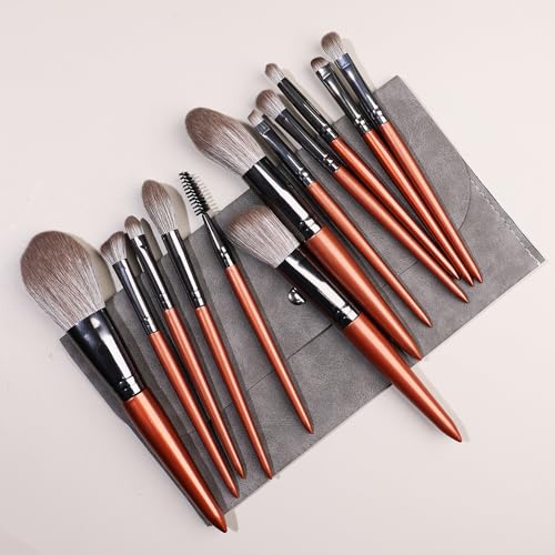 Nvzi Make-up-Pinsel-Set, 12-teilig, hochwertige synthetische Grundierung, Puder, Concealer, Lidschatten, Rouge, Make-up-Pinsel mit dunkelgrauer Aufbewahrungstasche von Nvzi