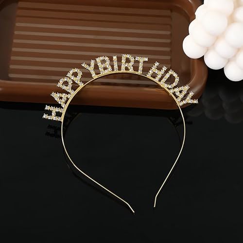 Nvzi Prinzessin Mädchen Geburtstag Stirnband Tiara Gold Metall Strass Kopfbedeckung Kopfschmuck Haarreifen (Gold) von Nvzi