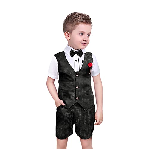 Baby Junge Outfits Gentleman Passen, Kurzes Shirt mit Fliege Weste Hosen 3er Set,5-6 Jahre von Nwada