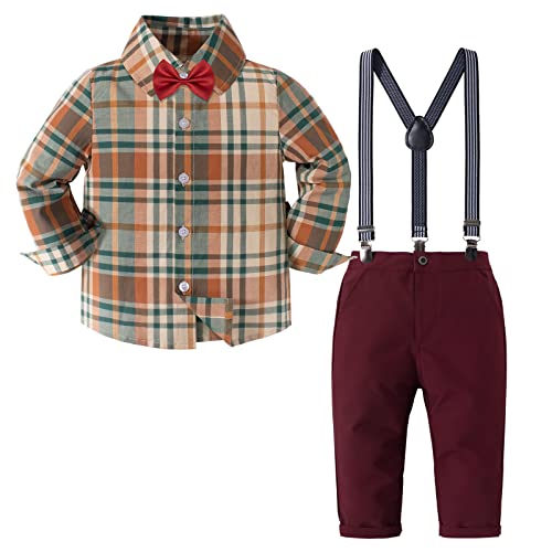 Nwada Anzug Kinder Jungen Bekleidungsset Junge Krawatte Shirt + Gentleman Hosenträger Hosen Bekleidung Sets Braun 4-5 Jahre (110) von Nwada