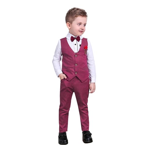 Jungen Weihnachtskleidung Sets 4pcs Langarm Fliege Shirts + Weste + Hose Kleinkind Jungen Hochzeit Outfits Anzüge Rot 4-5 Jahre Größe 120 von Nwada
