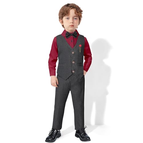 Nwada Jungen-Anzug-Set, Blazer und Hosen-Outfit, Formelle Anzüge für Kinder, Langarm-Hemden + Weste + Hose + Fliege, 4-teiliges Smoking-Outfit für 3-4 Jahre von Nwada