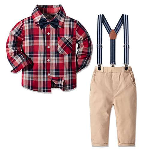 Nwada Jungen Kleid Kleidung Langarm Button-Down Hemden + Hosenträger Set Baby Boy Gentleman Outfit 2-3 Jahre von Nwada