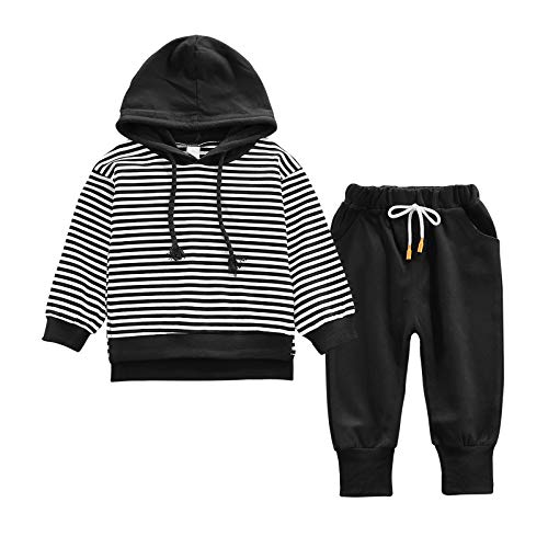 Baby Trainingsanzug Jungen Kleidungs gesetztes Outfit-langes mit Kapuze gestreiftes T-Shirt und Hosen für 18-24 Monate kleine Kinder von Nwada