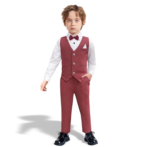 Nwada Kleine Jungen Gentleman Outfits Süße Kleidung Set Hochzeit Taufe Taufe Outfit Weinrot Kleinkind Smoking 3-4 Jahre von Nwada