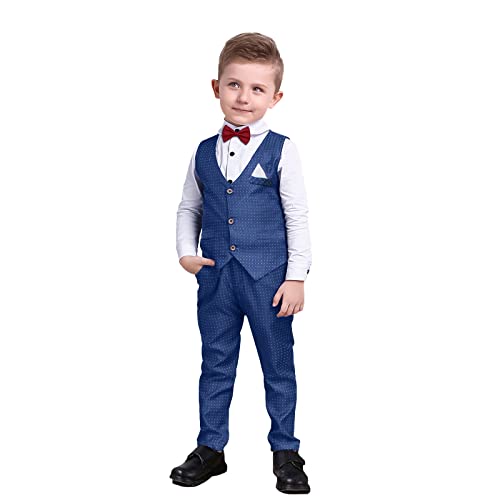 Nwada Kleinkind Baby Jungen Smoking Outfits Kleidung Set Langarm Hemd mit Fliege + Weste + Hose Taufkleid Anzug 2-3 Jahre von Nwada