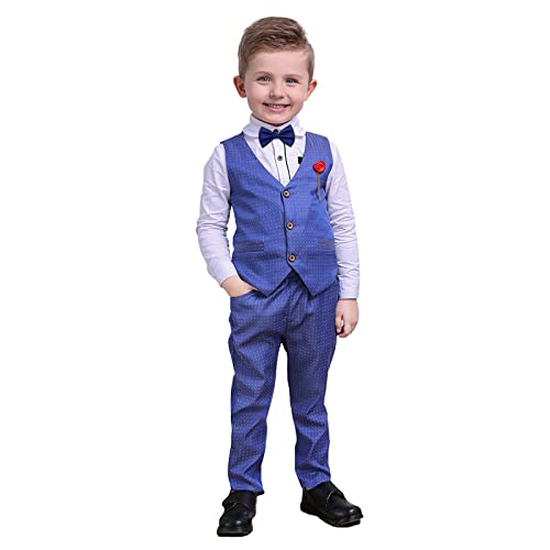 Nwada Kleinkind Junge Langarmhemd + Weste + Hose 4 StüCk Jungen Winter Gentleman Kleidung Anzug Blau 4-5 Jahre von Nwada