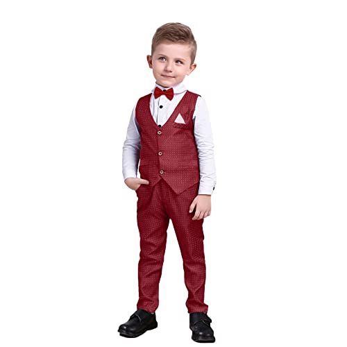 Nwada Kleinkind Jungen 4PCS Formelles Outfit Langarmhemden + Weste + Hose + Fliege Fancy Gentleman Smoking 2-3 Jahre von Nwada