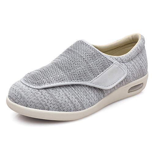 Nwarmsouth Diabetes Schuhe Wanderschuhe Air Cushion,Klettschuhe mit geschwollenen Füßen, Daumen Valgus Schuhe für ältere Menschen-39_2 hellgrau,Klett-Halbschuh Gesundheits-Schuh bequem von Nwarmsouth