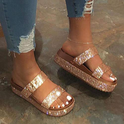 Nwarmsouth Sommer mit Massage Punkt Slippers,Sommersandalen für Damen mit Sandalen und Hausschuhen-golden_39,Reflexzonen Massageschuh von Nwarmsouth