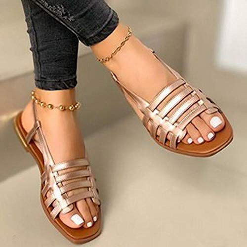 Nwarmsouth Unisex Bade Latschen,Sommersandalen mit niedrigen Absätzen, modisch gewebte Strandschuhe - Champagner_40,Weiche rutschfest Strand Badeschuhe von Nwarmsouth