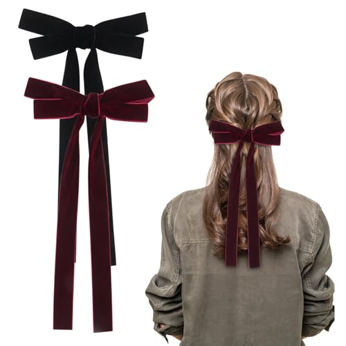 2 Stück Haarschleife Damen Haarspangen Schleife, Samt Haarklammer mit Schleife Haarschmuck für Mädchen Damen(Schwarz, Weinrot) von Nwvuop
