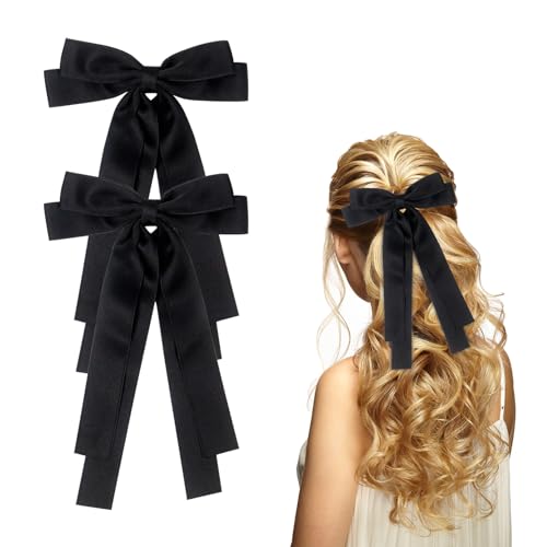 2 Stück Haarschleifen Damen, Schleife Haarspange Satin Haarklammer Hair Bows für Hochzeit Geburtstag Party(Schwarz) von Nwvuop