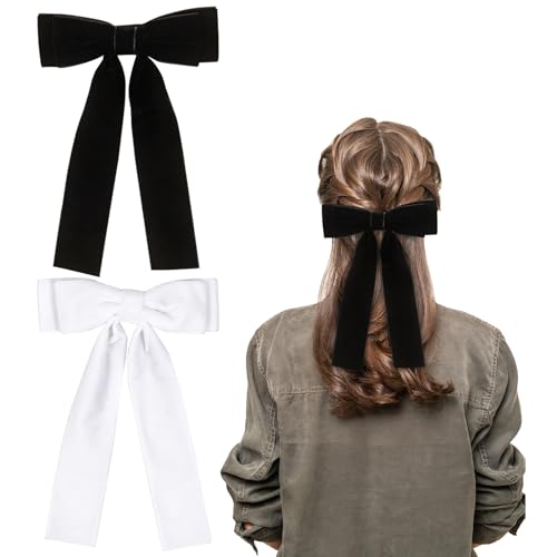 2 Stück Haarschleifen Samt Schleifen Haarspange, Samt Haarklammer Haarspangen für Mädchen Damen(Schwarz, Weiß) von Nwvuop