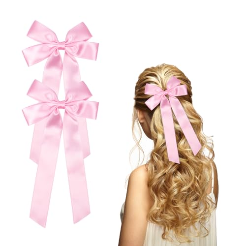 2 Stück Haarspange Schleife Haarschleifen Haarschmuck Damen, Schwarz Schleifen Spange Hair Bows Haarklammer für Frauen Mädchen(Rosa) von Nwvuop