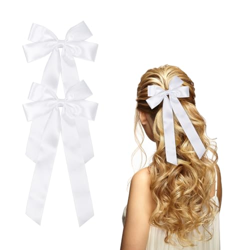 2 Stück Haarspange Schleife Haarschleifen Haarschmuck Damen, Schwarz Schleifen Spange Hair Bows Haarklammer für Frauen Mädchen(Weiß) von Nwvuop