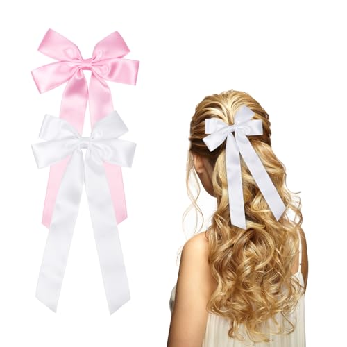 2 Stück Haarspange Schleife Haarschleifen Haarschmuck Damen, Schwarz Schleifen Spange Hair Bows Haarklammer für Frauen Mädchen(Weiß, Rosa) von Nwvuop