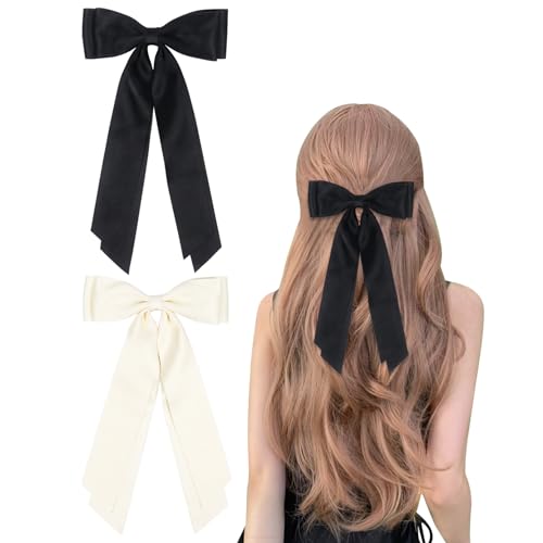 2 Stück Schleife Haare Haarschleifen Damen, Schwarz Schleife für Haare Haarspange mit schleife, Haarbänder Spangen Haarschmuck für Mädchen Frauen(Schwarz, Beige) von Nwvuop