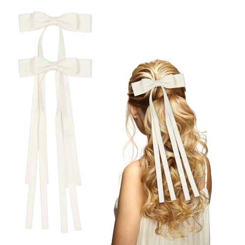 2 Stück Schleifen Haarspange 11× 27cm Haarschleife Damen Schleifen Haare Haarschmuck für Frauen Mädchen Hochzeit Geburtstag Party(Beige) von Nwvuop