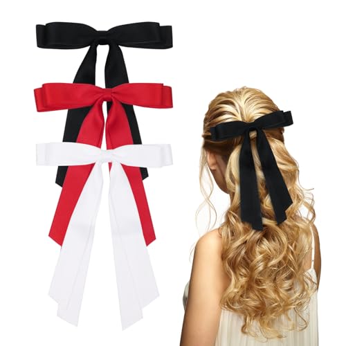3 Stück Haarschleifen für Damen Mädchen, Haarspangen Haarschleifen Satin Schwarz Schleifen Haare für Kleinkinder(Schwarz, Weiß, Rot) von Nwvuop