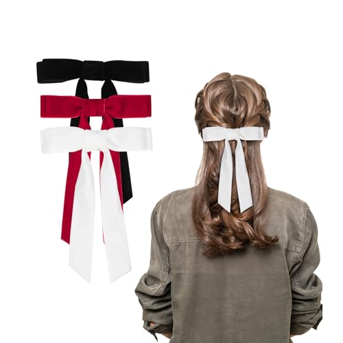 3 Stück Haarspange Schleife Haarschleifen mit Bänder, Haarklammer Schleife Haarschmuck Damen Mädchen Hair Accessories(Schwarz, Weiß, Rot) von Nwvuop