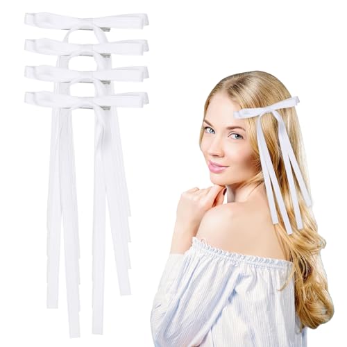 4 Stück Haarschleife Damen Haarspangen mit Schleife, Satin Schleife Haare Haarschmuck Für Mädchen Kinder(Weiß) von Nwvuop