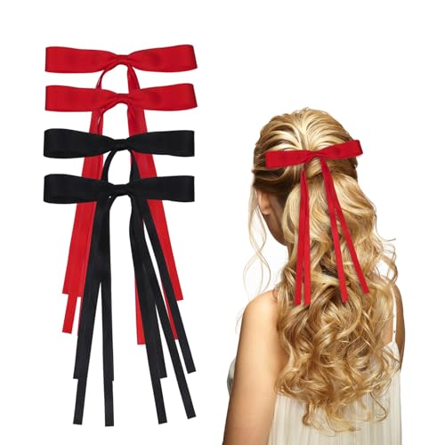 4 Stück Haarschleifen Damen Schleife Haare Haarspangen mit Schleifen, schwarze Schleifen Spange Haarklammer für Damen, Mädchen(Schwarz, Rot) von Nwvuop