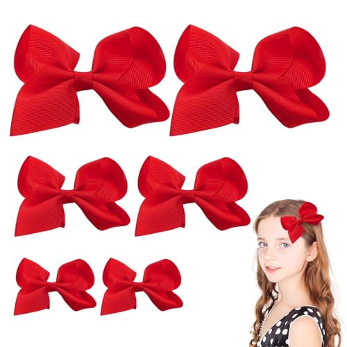 6 Stück Haarschleifen Mädchen Haarspangen Mit Schleife Haarklammer für Mädchen Kleinkind (6 Zoll, 4 Zoll, 3 Zoll), Rot von Nwvuop