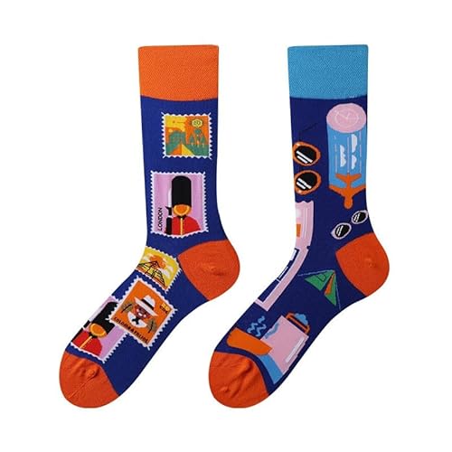 NxnChc Lustige Socken Für Damen Und Herren Unisex Viele Briefmarken Motive Tier Essen Obst Sport Kunst Aus Baumwolle Geschenk Asymmetrische Muster Links Und Rechts von NxnChc