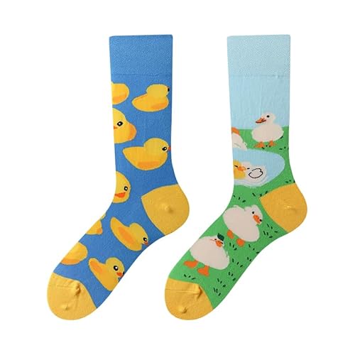 NxnChc Lustige Socken Für Damen Und Herren Unisex Viele Gelb-weiße Ente MotiveTier Essen Obst Sport Kunst Aus Baumwolle Geschenk Asymmetrische Muster Links Und Rechts von NxnChc