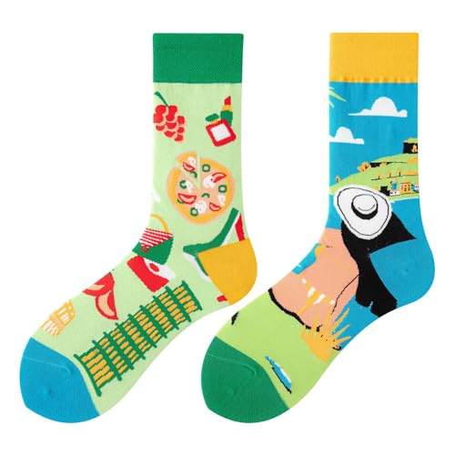NxnChc Lustige Socken Für Damen Und Herren Unisex Viele Italien Motive Tier Essen Obst Sport Kunst Aus Baumwolle Geschenk Asymmetrische Muster Links Und Rechts von NxnChc