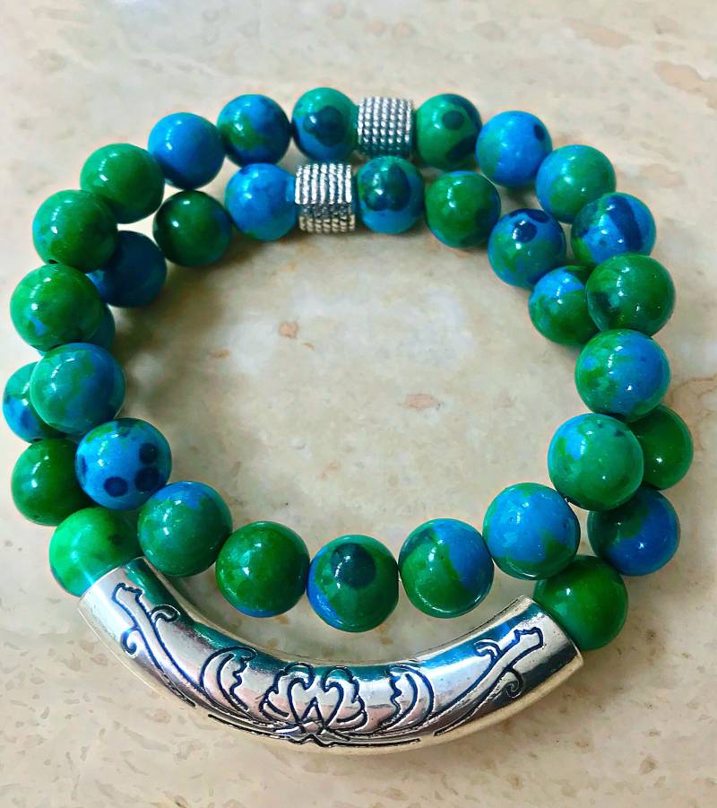 2 Chrysokoll Armbänder, Türkis Chakra-Armbänder von Nxtlevelcollection