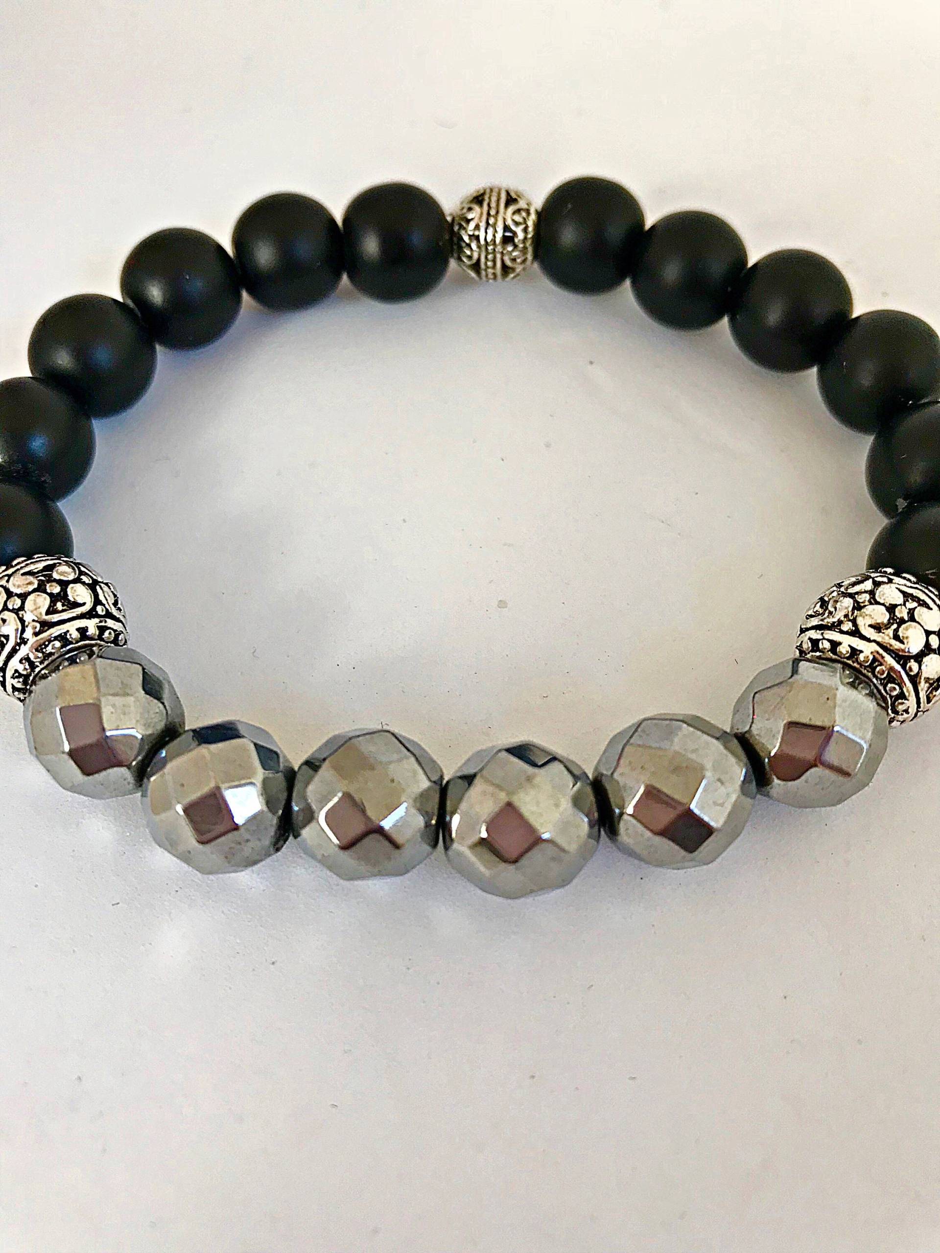 Hämatit Und Onyx Armband-Schutz Armband Heilung Armband. Aa Qualität Edelsteine, Herren Yoga Mala von Nxtlevelcollection