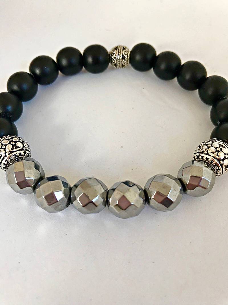 Hämatit Und Onyx Armband-Schutz Armband Heilung Armband. Aa Qualität Edelsteine, Herren Yoga Mala von Nxtlevelcollection