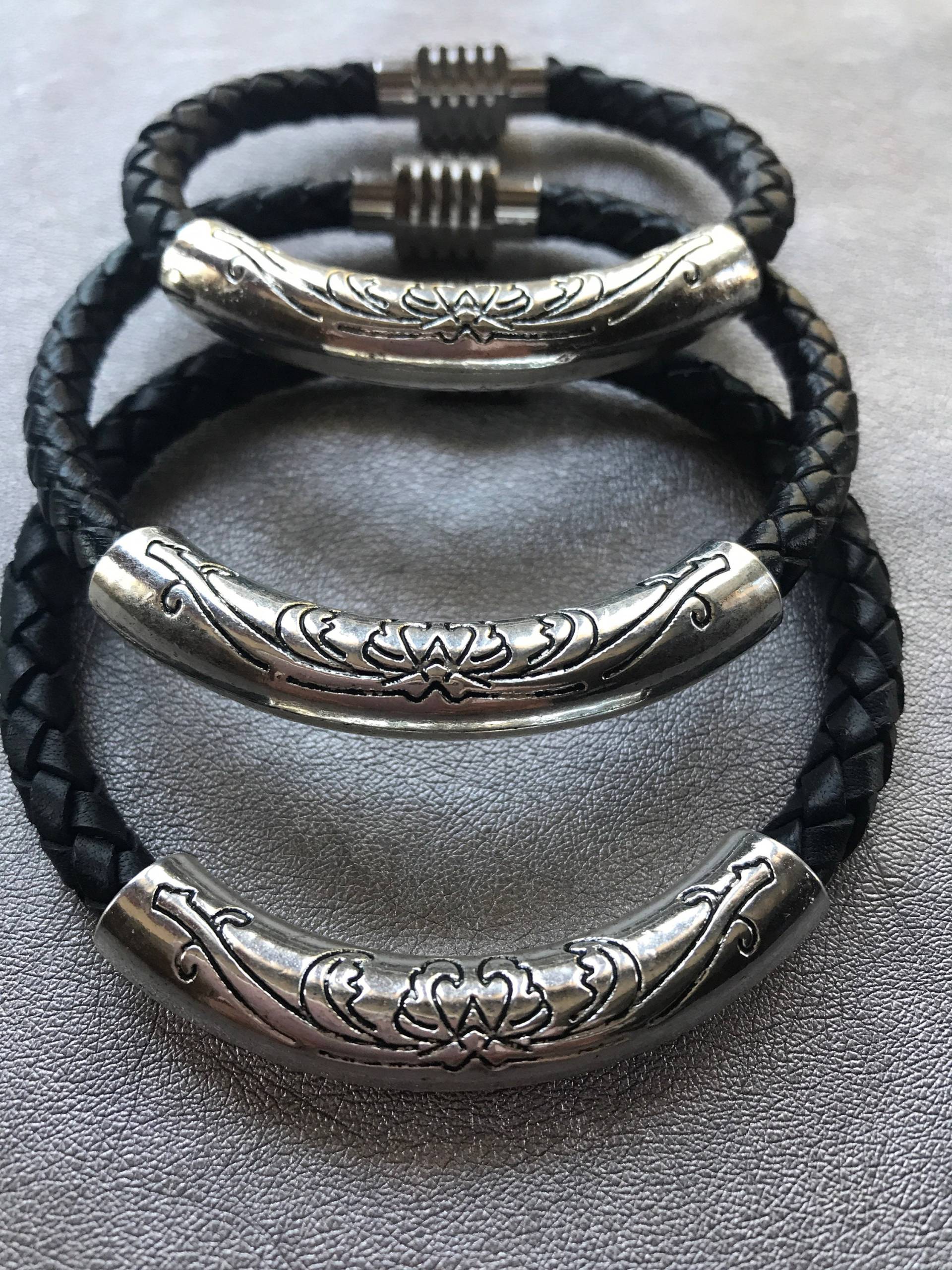 Herren Geflochtenem Leder Und Edelstahl-Armband Mit Edelstahl-Magnetverschluss von Nxtlevelcollection