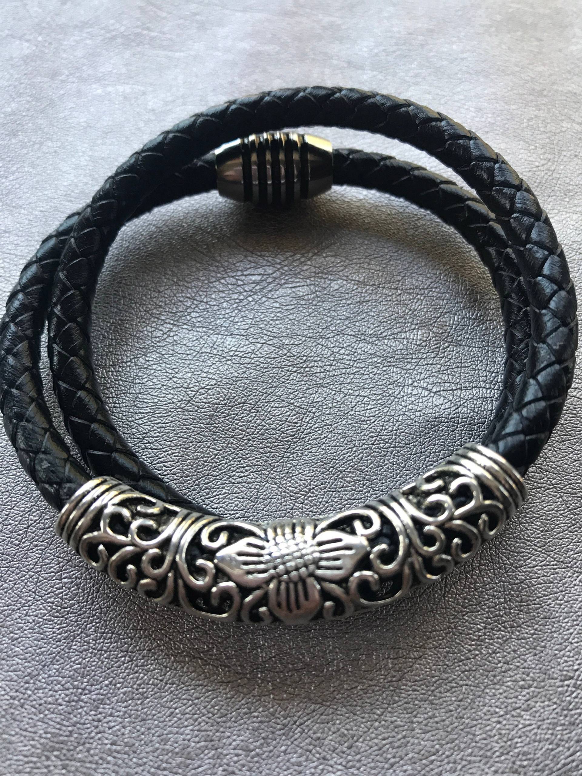 Herren Geflochtenes Leder Armband-Doppel-strang Silber Lederarmband von Nxtlevelcollection