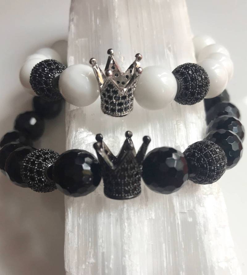 Verkauf Paar Armbänder/Kronen/Black Panther Schmuck/stretch Armbänder/Weiße Jade von Nxtlevelcollection