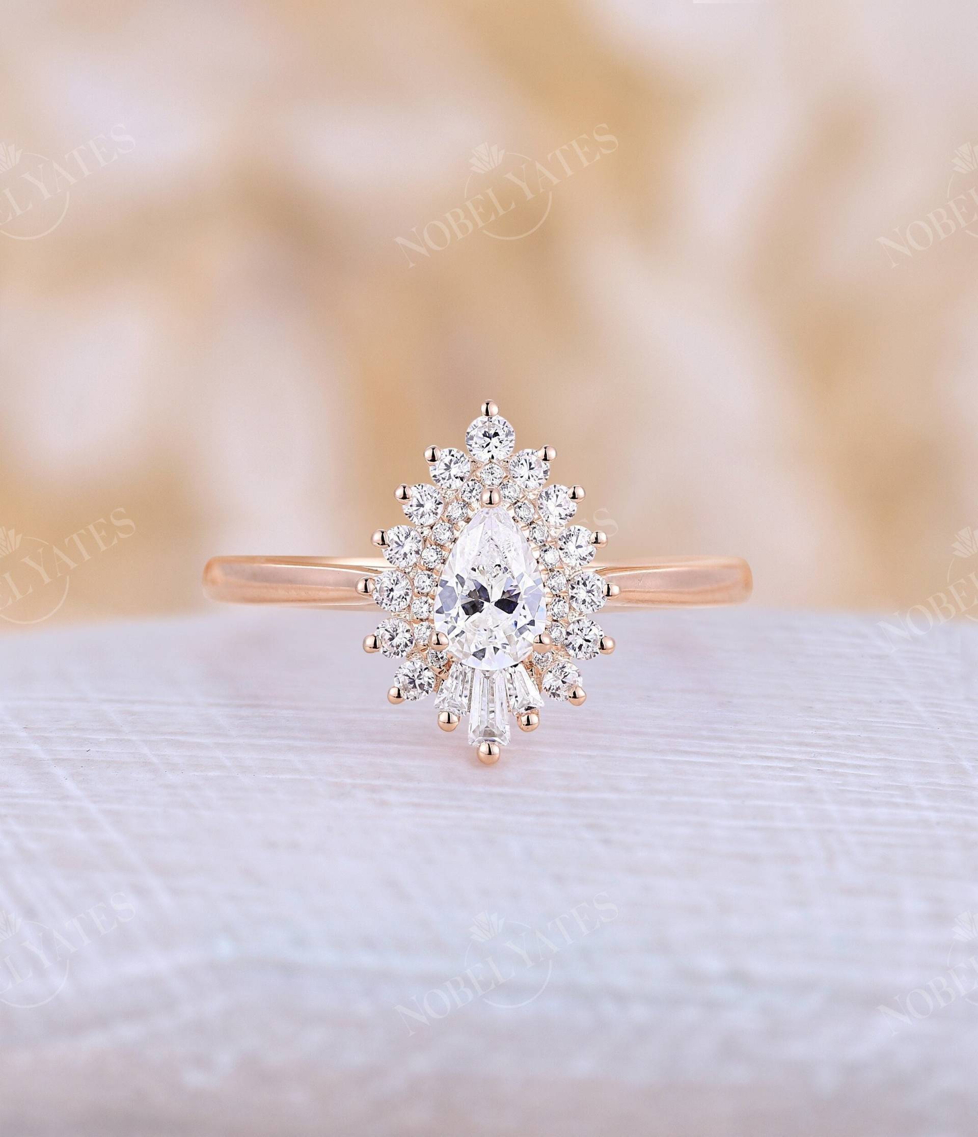 Moissanite Verlobungsring Halo Ring Birnenschliff Vintage Diamantring Zirkonia Roségold Art Deco Versprechen Jahrestag von NyFineJewelry