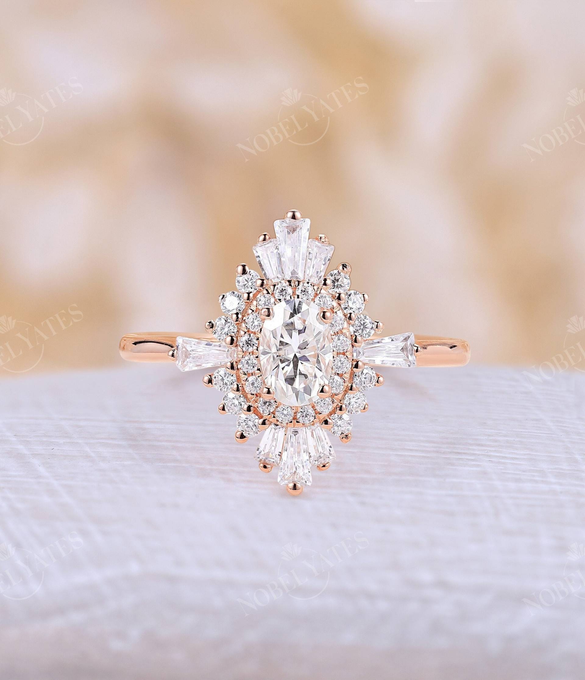 Moissanite Verlobungsring Ovalschliff Ring Doppel Halo Diamantring Zirkonia Roségold Unikatring Vintage Jubiläumsring von NyFineJewelry