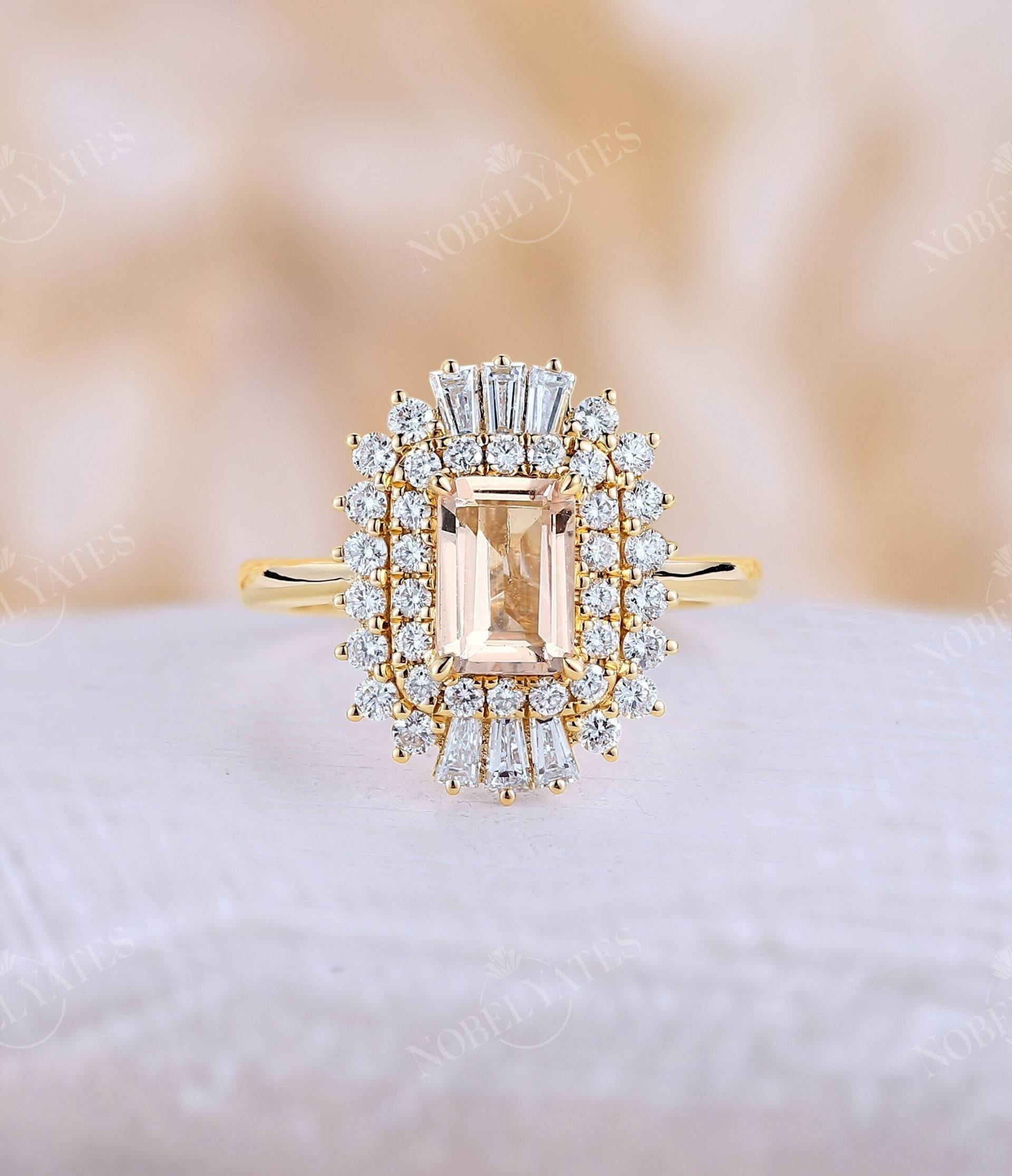 Morganit Verlobungsring Orange Rosa Art Deco Ring Cz-Ring Diamantring Vintage Jubiläumsring von NyFineJewelry