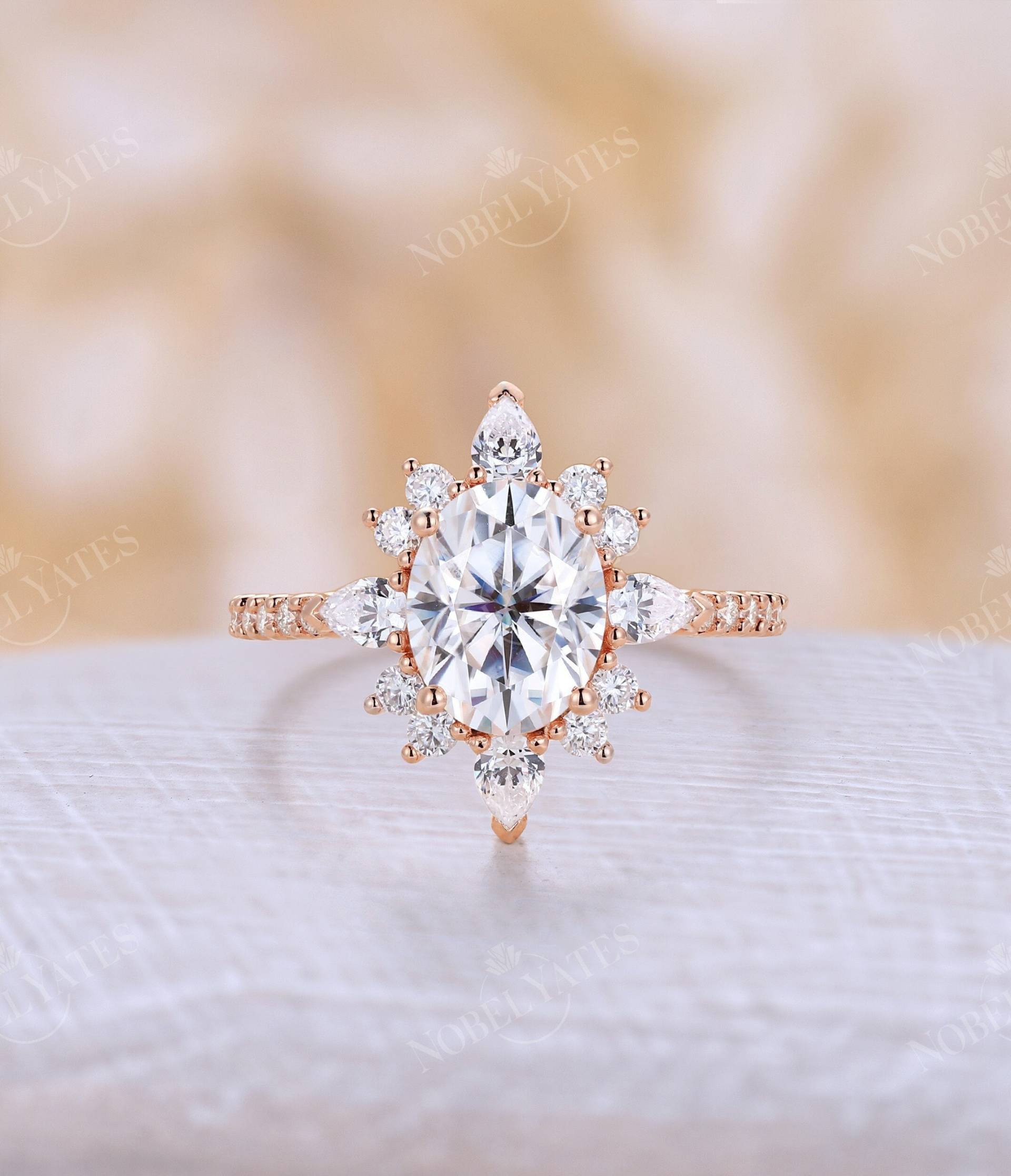 Rosegold Moissanite Verlobungsring Halbe Ewigkeit Ovalschliff Ring Vintage Diamantring Prongring Art-Deco-Ring Versprechen Jahrestag von NyFineJewelry