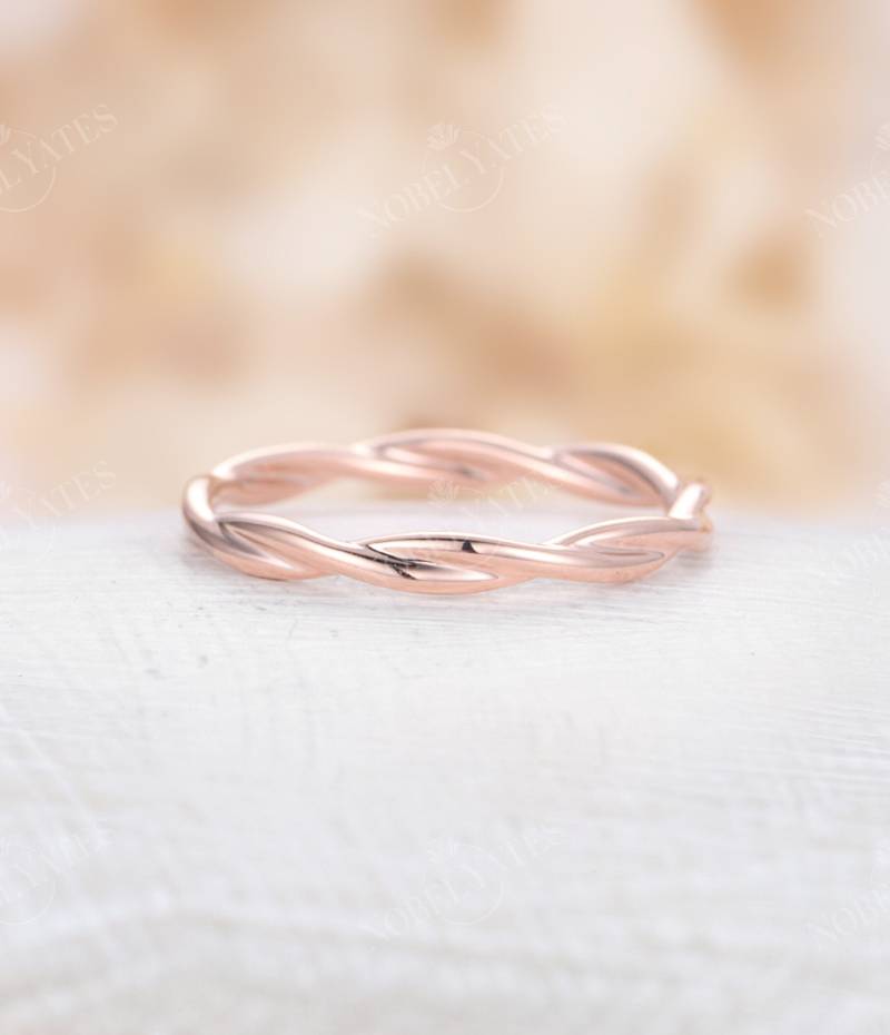 Unendlich Hochzeit Band Roségold Einfach Twisted Zarte Einzigartige Volle Twining Eternity Ring Braut Zierliche Stapeln Passenden Versprechen von NyFineJewelry
