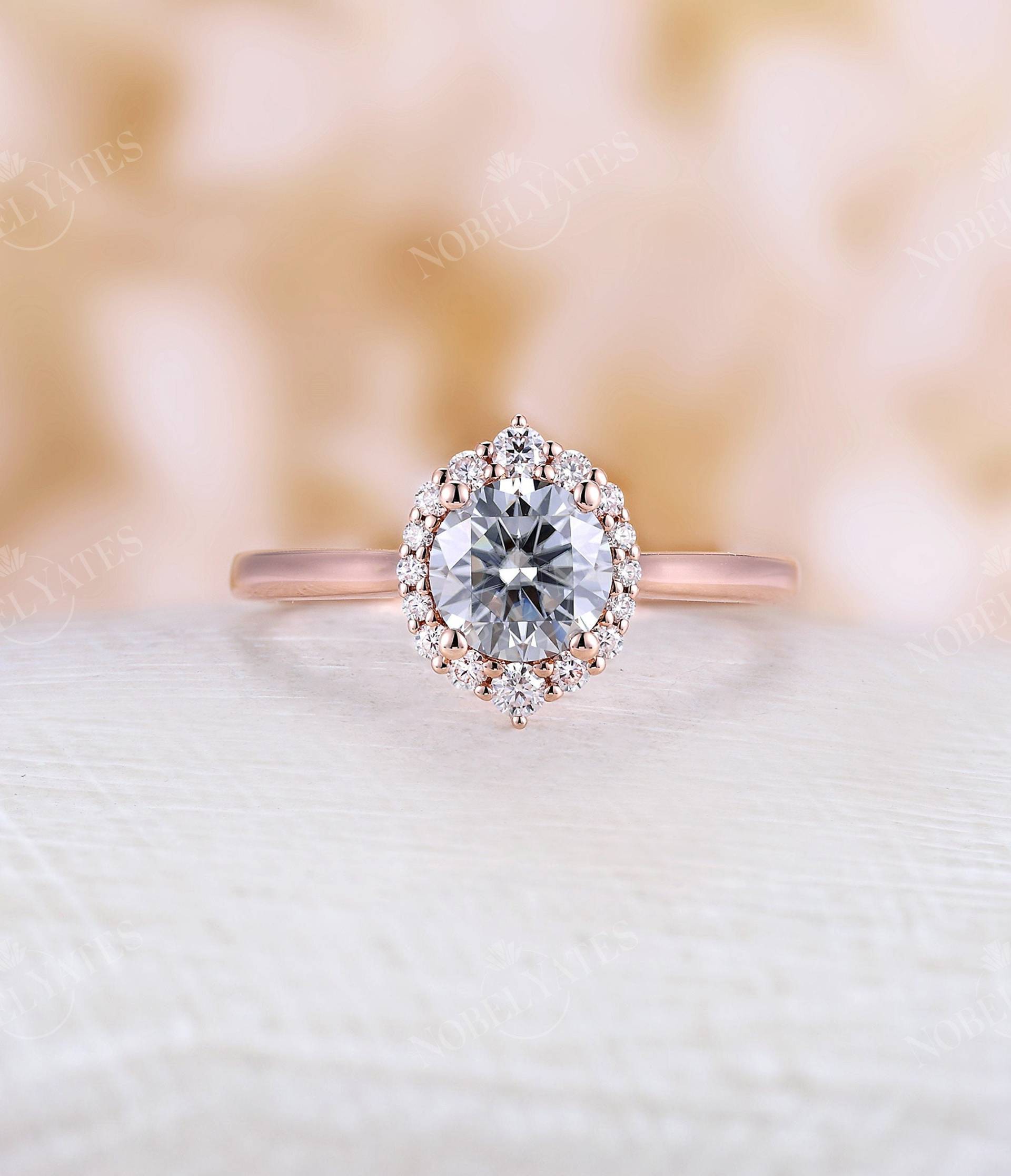 Vintage Grau Moissanite Verlobungsring Art-Deco-Runde Roségold Diamant Halo Ring Antike Hochzeit Braut Jahrestag Versprechen von NyFineJewelry