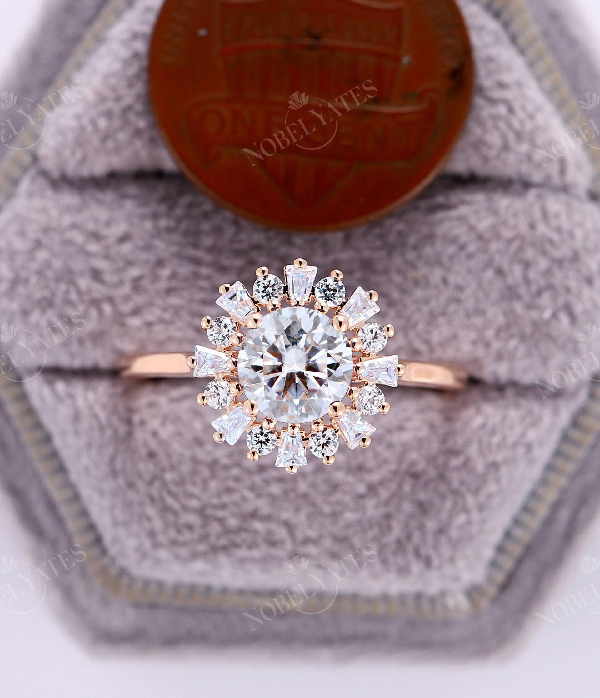 Vintage Moissanite Verlobungsring Roségoldring Rundschliffring Diamantring Halo-Ring Art-Deco-Ring Cz-Ring Hochzeitsring Jahrestagsring von NyFineJewelry